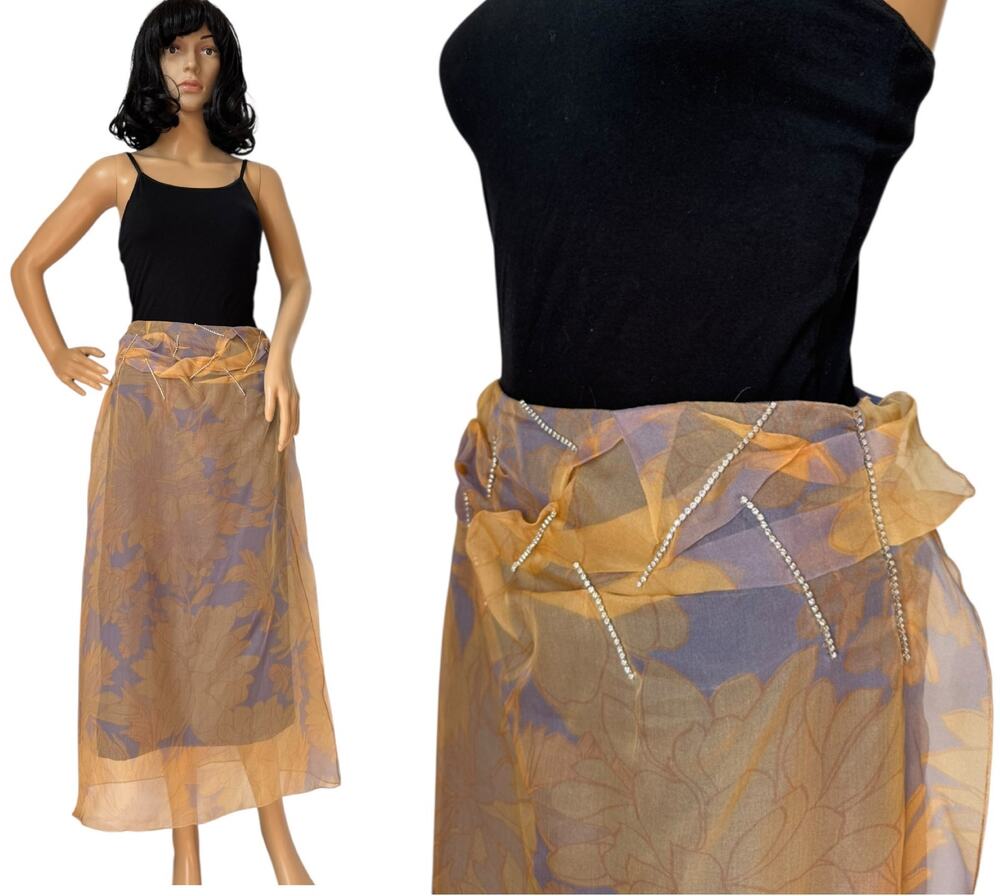 Dries Van Noten Sheer Floral Embellished Wrap Midi Skirt size 44 US 12